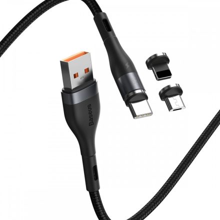 Baseus 3in1 Zinc Magnetic USB - USB-C + micro + Lightning Kábel - 1m 3A - Fekete-Szürke