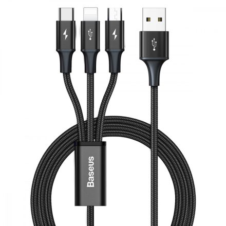 Baseus 3in1 Rapid USB > USB-C + Micro + Lightning Kábel - 1,2m 3,5A - Fekete