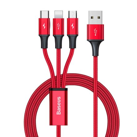 Baseus 3in1 Rapid USB > USB-C + Micro + Lightning Kábel - 1,2m 3,5A - Piros