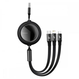   Baseus 3in1 Bright Mirror USB - USB-C + Micro + Lightning Kábel - 1.2m 66W - Fekete