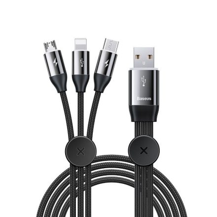 Baseus 3in1 Car Co-Sharing USB - USB-C + micro + Lightning Kábel - 1m 3,5A - Fekete