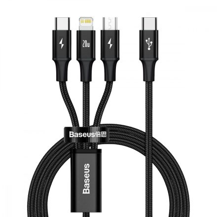 Baseus 3in1 Rapid USB-C - USB-C + micro + Lightning Kábel - 1.5m 3A - Fekete