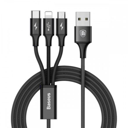 Baseus 3in1 Rapid USB - USB-C + micro + Lightning Kábel - 1,2m 3A - Fekete
