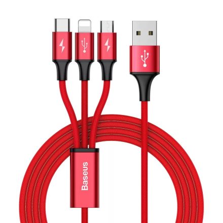 Baseus 3in1 Rapid USB - USB-C + micro + Lightning Kábel - 1,2m 3A - Piros
