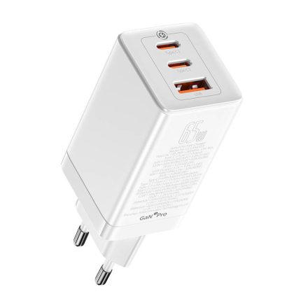 Baseus GaN3 Pro Hálózati Gyorstöltő - 2xUSB-C + USB - 65W - Fehér
