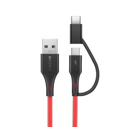 Blitzwolf BW-MT3 USB - Micro + USB-C Adapter - 0,91m 3A - Piros