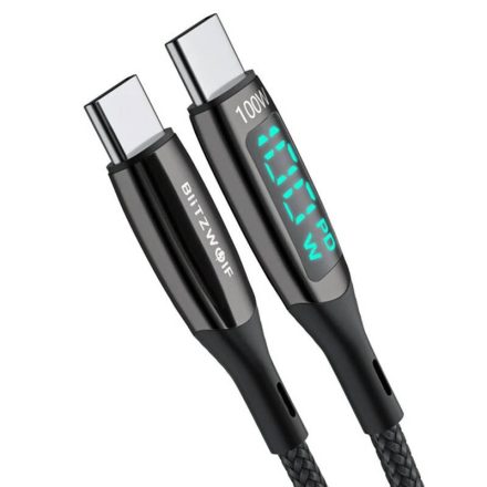 Blitzwolf BW-TC23 USB-C - USB-C Kábel Kijelzővel - 0,9m 5A 100W - Fekete