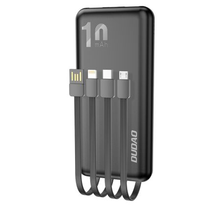 Dudao K6Pro Power Bank 10000mAh - USB + USB-C + Lightning + Micro Kábellel - Fekete