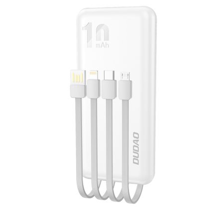 Dudao K6Pro Power Bank 10000mAh - USB + USB-C + Lightning + Micro Kábellel - Fehér