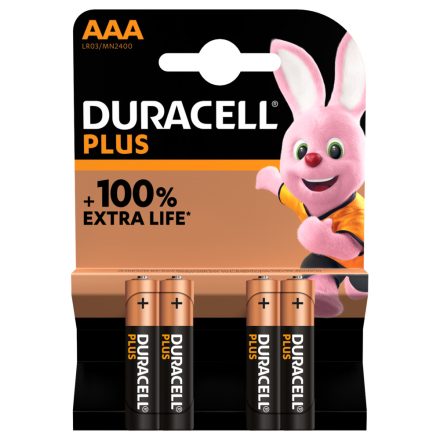 Duracell Plus 100% Alkáli AAA Mikro MN2400 Elem x 4 db