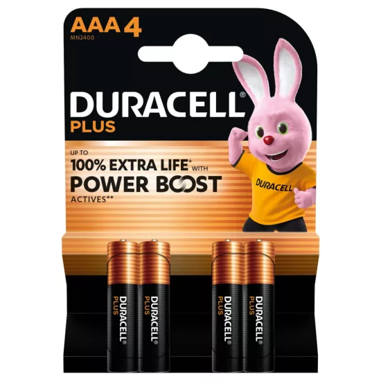Duracell Plus Power Boost Alkáli AAA Mikro MN2400 Elem x 4 db