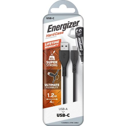 Energizer USB - USB-C Lifetime Warranty Kábel - 1,2m 2,4A - Fekete