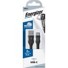 Energizer USB-A - USB-C Metal / Braided Nylon Kábel - 2m 2A - Fekete