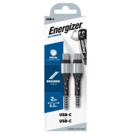   Energizer USB-C - USB-C Metal / Braided Nylon Kábel - 2m 2A - Ezüst