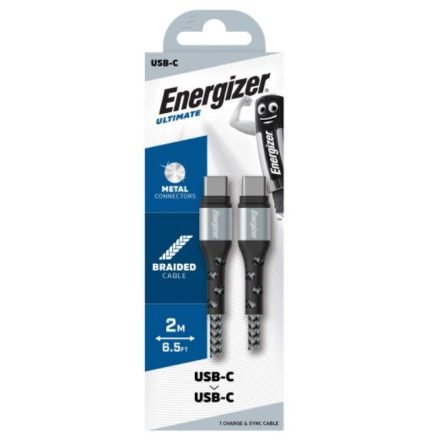 Energizer USB-C - USB-C Metal / Braided Nylon Kábel - 2m 2A - Ezüst