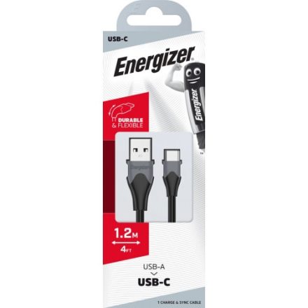 Energizer USB - USB-C Bicolor Kábel - 1,2m 2,4A - Fekete-Szürke