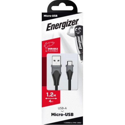 Energizer USB - Micro USB Bicolor Kábel - 1.2m 2.4A - Fekete-Szürke