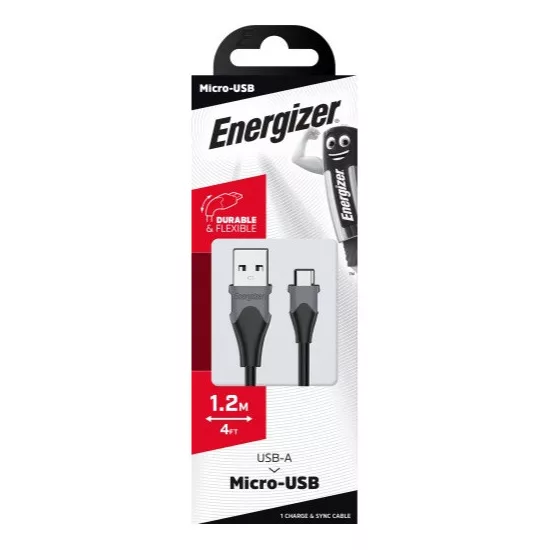 Energizer USB-A - Micro USB Bicolor Kábel - 1.2m 2.4A - Fekete-Szürke