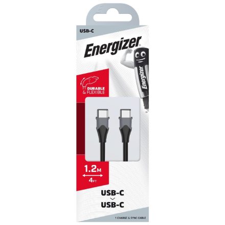 Energizer USB-C - USB-C Bicolor Kábel - 1,2m 2,4A - Fekete-Szürke