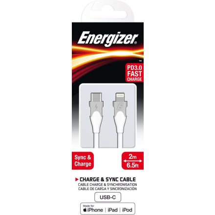 Energizer USB-C - Lightning Bicolor Kábel - 2m - Fehér-Szürke