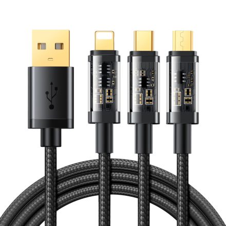 Joyroom 3in1 USB - USB-C + micro + Lightning Kábel - 1,2m 3,5A - Fekete