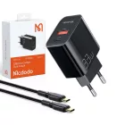 Mcdodo Hálózati Töltő - USB-A + USB-C -33W - C+C Kábellel  - Fekete