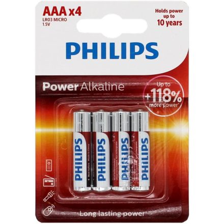Philips Power Alkaline AAA LR03 Mikro Elem x 4 db
