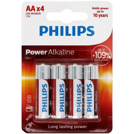 Philips Power Alkaline AA LR6 Ceruza Elem x 4 db