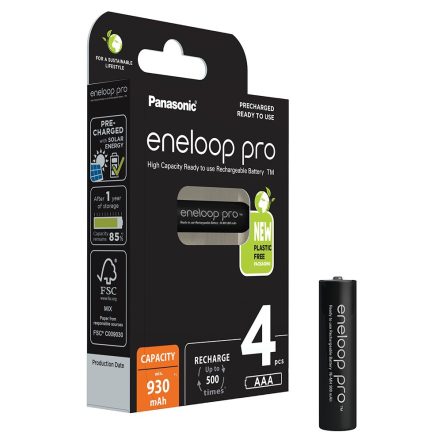 Panasonic Eneloop Pro AAA 930 mAh NiMH akkumulátor BK-4HCDE/4BE x 4 db