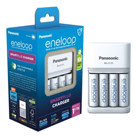 Panasonic Eneloop BQ-CC55 Akkumulátor Töltő + 4 db AA Akkumulátor