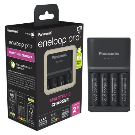 Panasonic Eneloop Pro BQ-CC55 Akkumulátor Töltő + 4 db AA Akkumulátor
