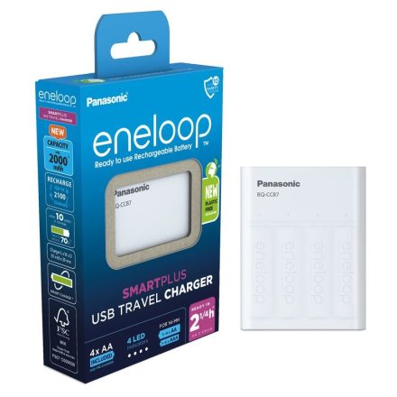Panasonic Eneloop BQ-CC87 USB Akkumulátor Töltő + 4 db AA Akkumulátor
