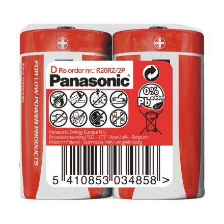 Panasonic Zinc Féltartós D Góliát Elem x 2 db fóliában
