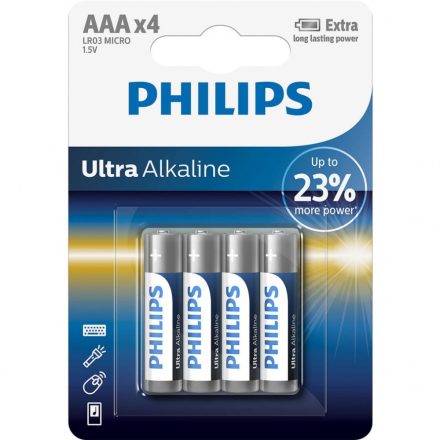 Philips Ultra Alkaline AAA LR03 Mikro Elem x 4 db