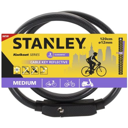 Stanley Kwikset Reflective Key Cable Kerékpárzár -  12 x 1200mm