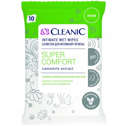 Cleanic Super Comfort Intim Törlőkendő - Lehúzható - 10 db