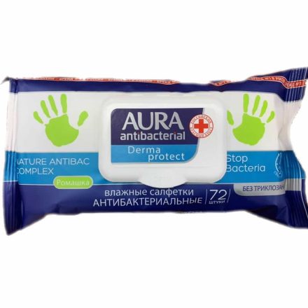 Aura Derma protect antibakteriális törlőkendő - 72 db