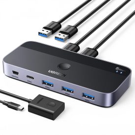 Ugreen CM662 KVM USB 3.0 Switch - 2 Bemenet - 4 Kimenet + 2x USB-A Kábel - Fekete   Ugreen CM662 KVM USB 3.0 Switch - 2 Bemenet - 4 Kimenet + 2x USB-A Kábel - Fekete