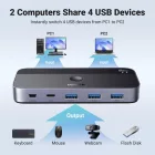 Ugreen CM662 KVM USB 3.0 Switch - 2 Bemenet - 4 Kimenet + 2x USB-A Kábel - Fekete