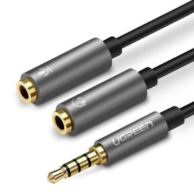 UGREEN Audio 3.5mm Fejhallgató + Mikrofon elosztó kábel 20 cm - Szürke   UGREEN Audio 3.5mm Fejhallgató + Mikrofon elosztó kábel 20 cm - Szürke