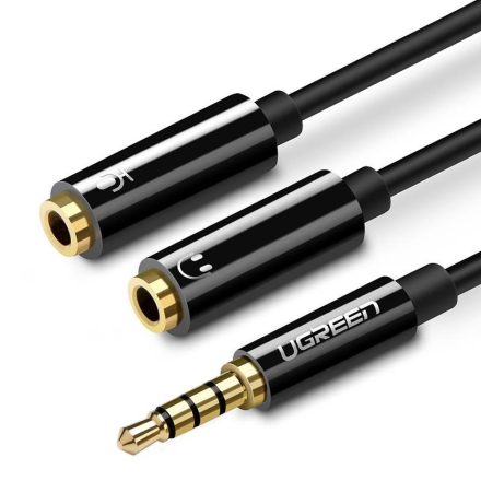 UGREEN Audio 3,5mm Fejhallgató + Mikrofon elosztó kábel 20 cm - Fekete