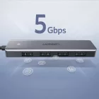 Ugreen CM219 USB-C HUB - 4x USB-A 3.0 + USB-C Tápcsatlakozó - Szürke