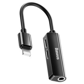Baseus L52 Audio Adapter - iP Lightning - 3,5 mm Jack + 2x Lightning - Fekete   Baseus L52 Audio Adapter - iP Lightning - 3,5 mm Jack + 2x Lightning - Fekete