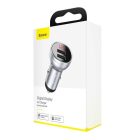 Baseus Digital Display Autós Töltő 24W - 2x USB-A - Ezüst
