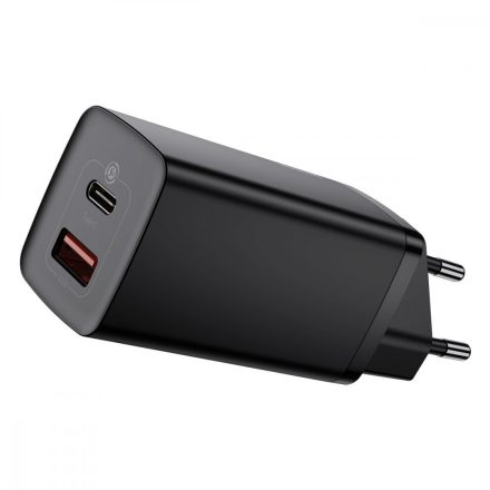 Baseus GaN2 Lite Hálózati Gyorstöltő - USB + USB-C - 65W - Fekete