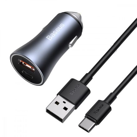 Baseus Golden Contactor Pro Autós Töltő 40W - USB + USB-C - QC4.0, PD, SCP + 1m USB - USB-C kábel - Szürke