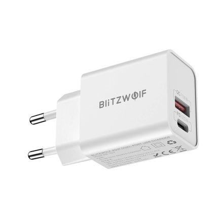Blitzwolf BW-S20 Hálózati Gyorstöltő - USB+USB-C - 20W - Fehér
