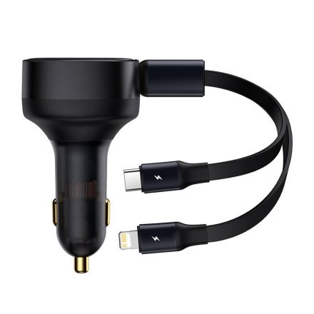 Baseus Enjoyment Autós Töltő - USB-C + Lightning Kábel - 3A 30W - Fekete