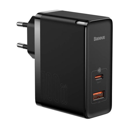 Baseus GaN5 Pro Hálózati Gyorstöltő - USB + USB-C - 100W - Fekete