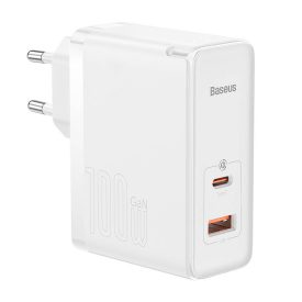 Baseus GaN5 Pro Hálózati Gyorstöltő - USB + USB-C - 100W - Fehér   Baseus GaN5 Pro Hálózati Gyorstöltő - USB + USB-C - 100W - Fehér